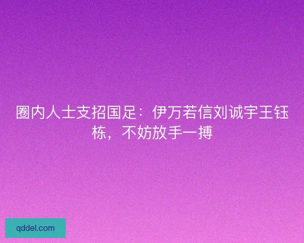 圈内人士支招国足：伊万若信刘诚宇王钰栋，不妨放手一搏